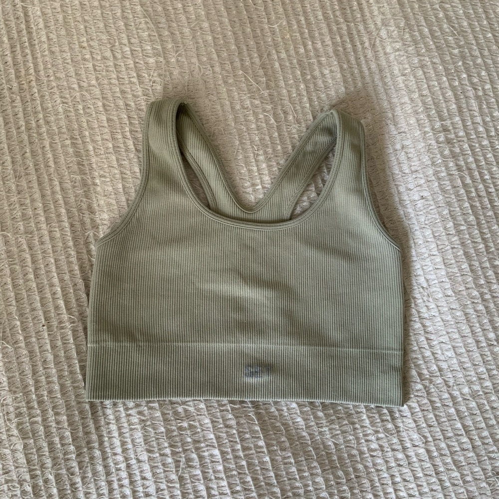 Set Active Ribbed Green Racerback Sports Bra Crop Tank Top Size Small